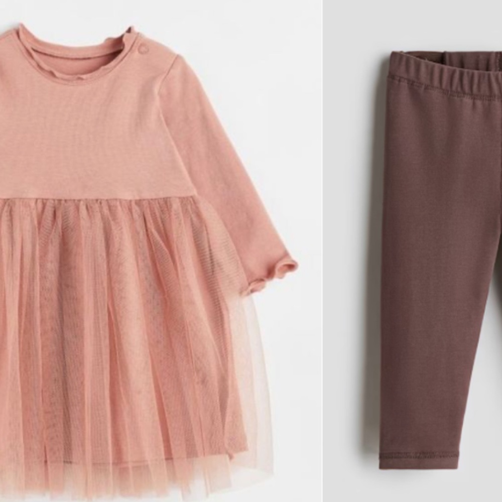 LOT OF 3: H&M Pink Tulle Dress, Dark Gray Pants, Tan Pants | 12M